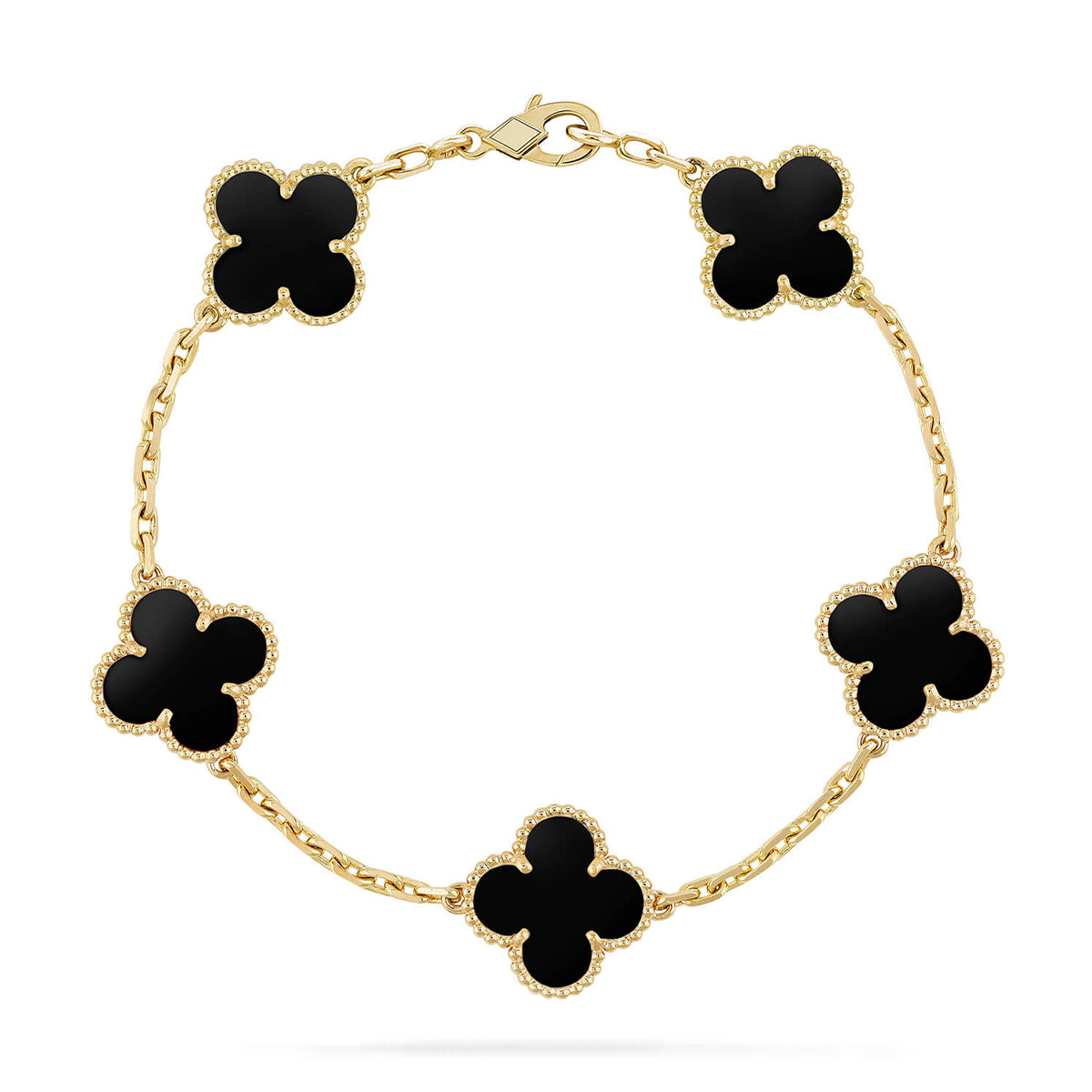 Lucky 5-Motif Clover Obsidian Protective Bracelet - Natural Black Obsidian