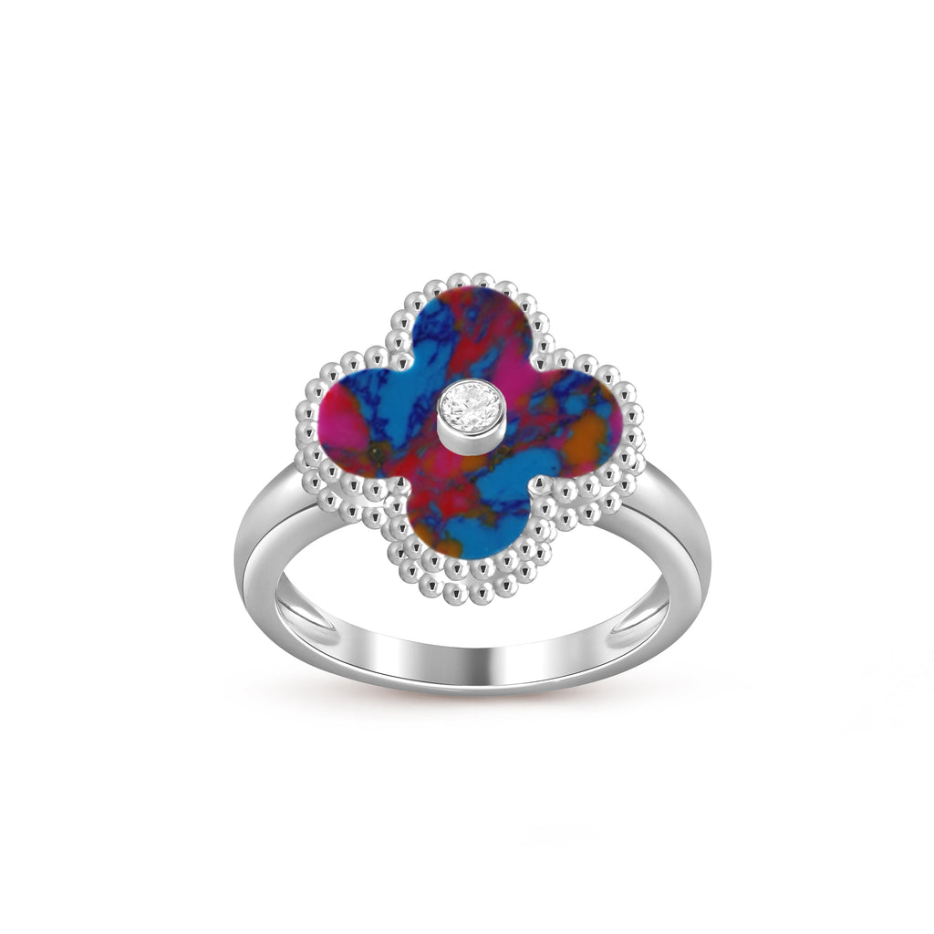 Lucky Clover Diamond-Accent White Gold Ring - Luxury Gemstone Collection