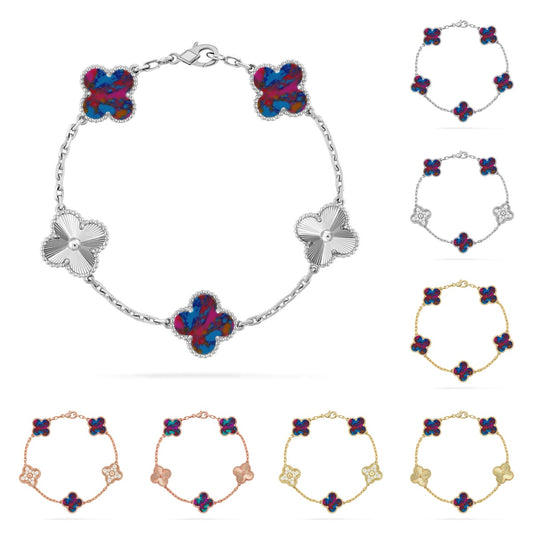 Glücksklee-Armband mit 5 Motiven – Multi-Edelstein-Kollektion