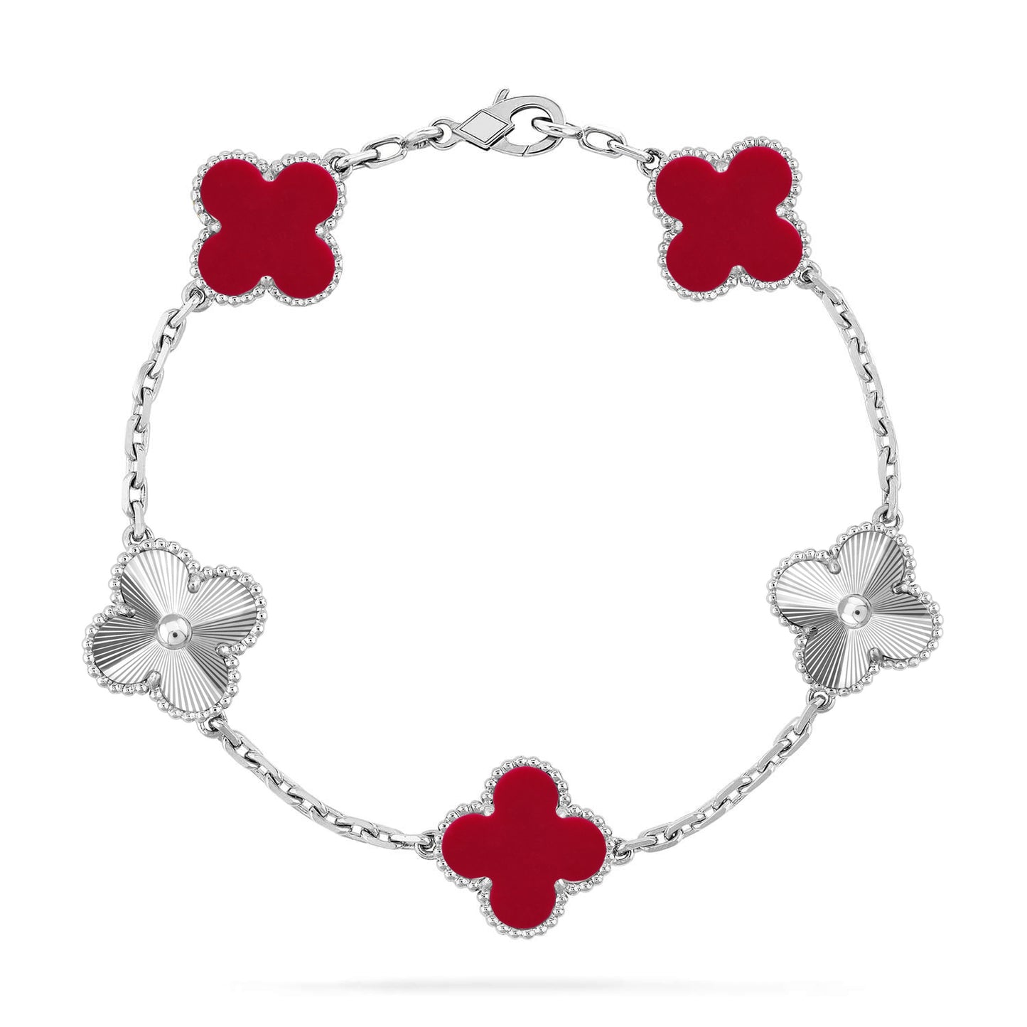 Lucky Clover 5-Motif Bracelet - Red Carnelian Collection