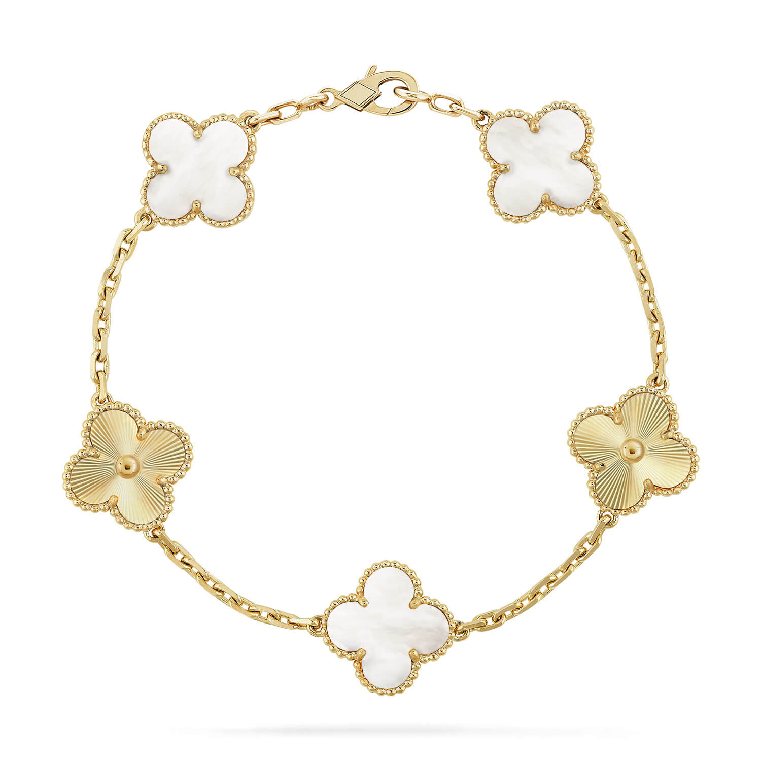 Lucky 5-Motif Clover Bracelet - Natural Mother of Pearl