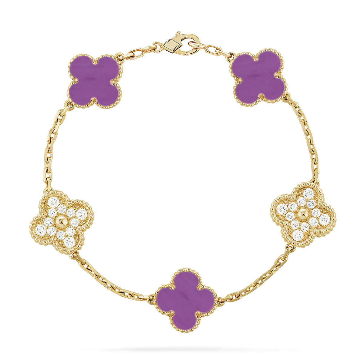 Lucky 5-Motif Clover Serenity Bracelet - Natural Violet Gemstone