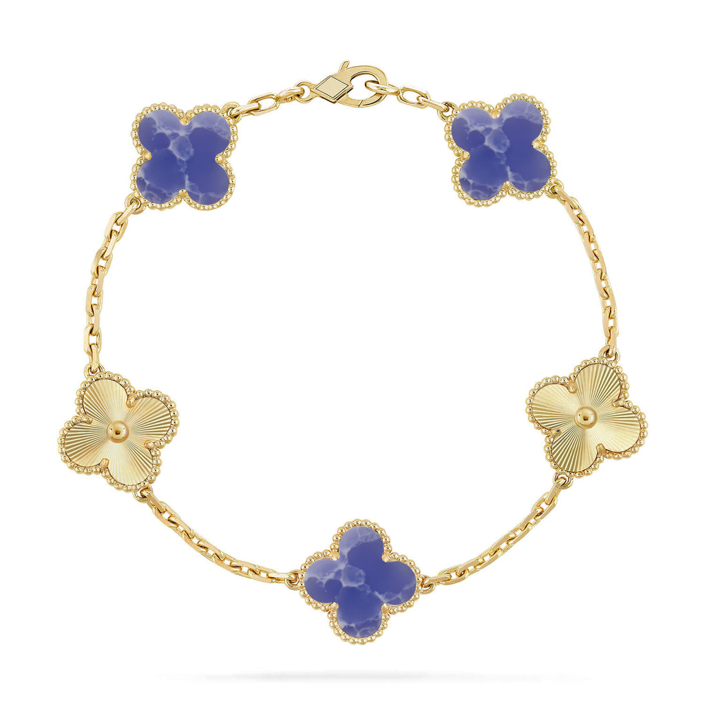 Lucky Clover 5-Motif Bracelet - Blue Larimar Collection