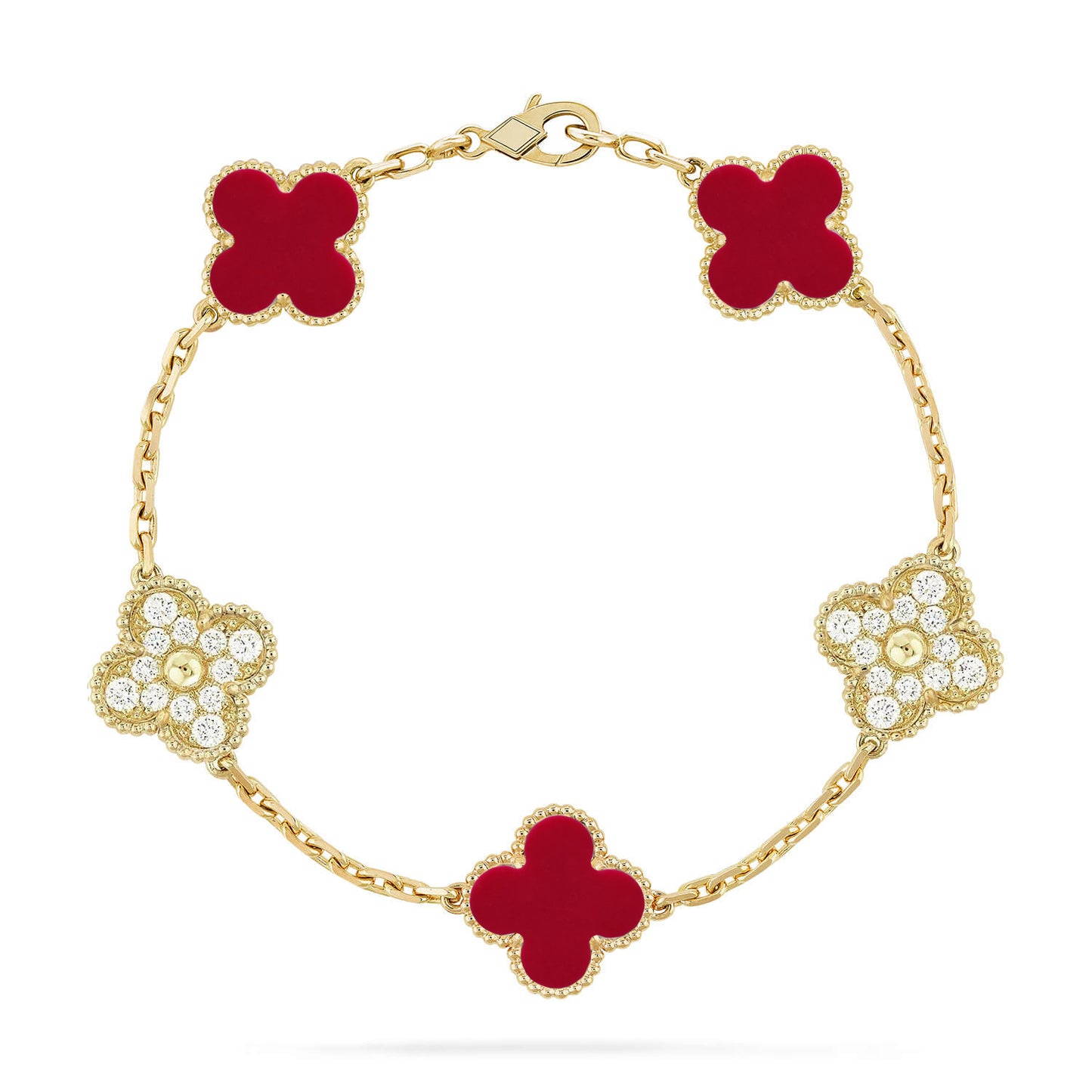 Lucky Clover 5-Motif Bracelet - Red Carnelian Collection
