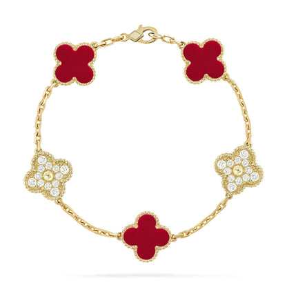 Lucky Clover 5-Motif Bracelet - Red Carnelian Collection