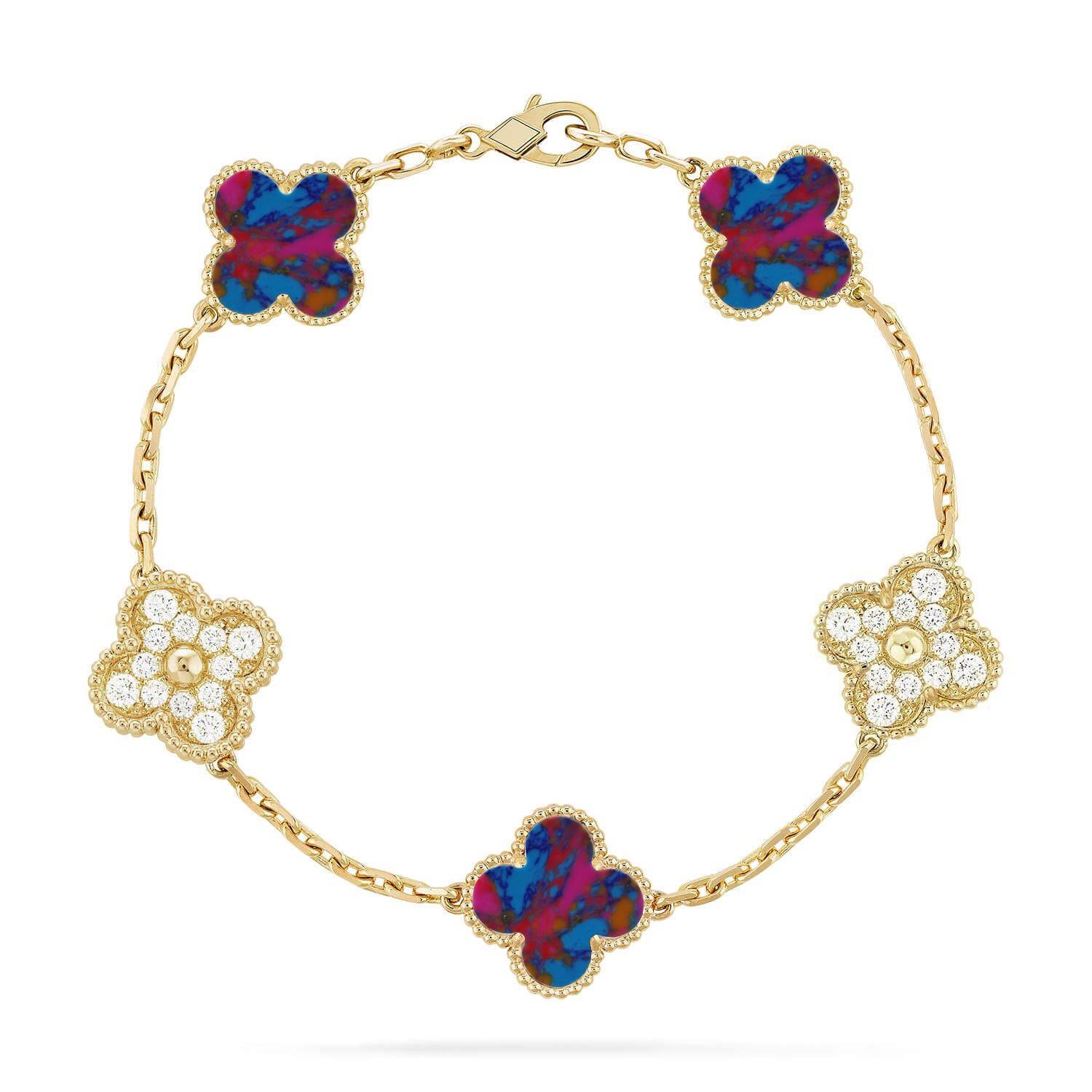 Glücksklee-Armband mit 5 Motiven – Multi-Edelstein-Kollektion