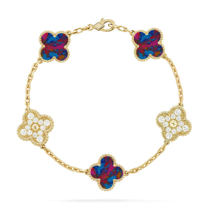 Lucky Clover 5-Motif Bracelet - Multi-Gem Collection
