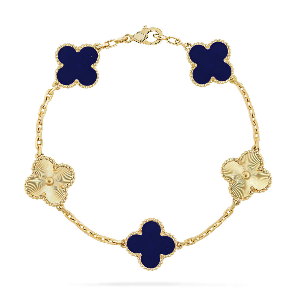 Lucky Clover 5-Motif Bracelet - Lapis Lazuli Collection