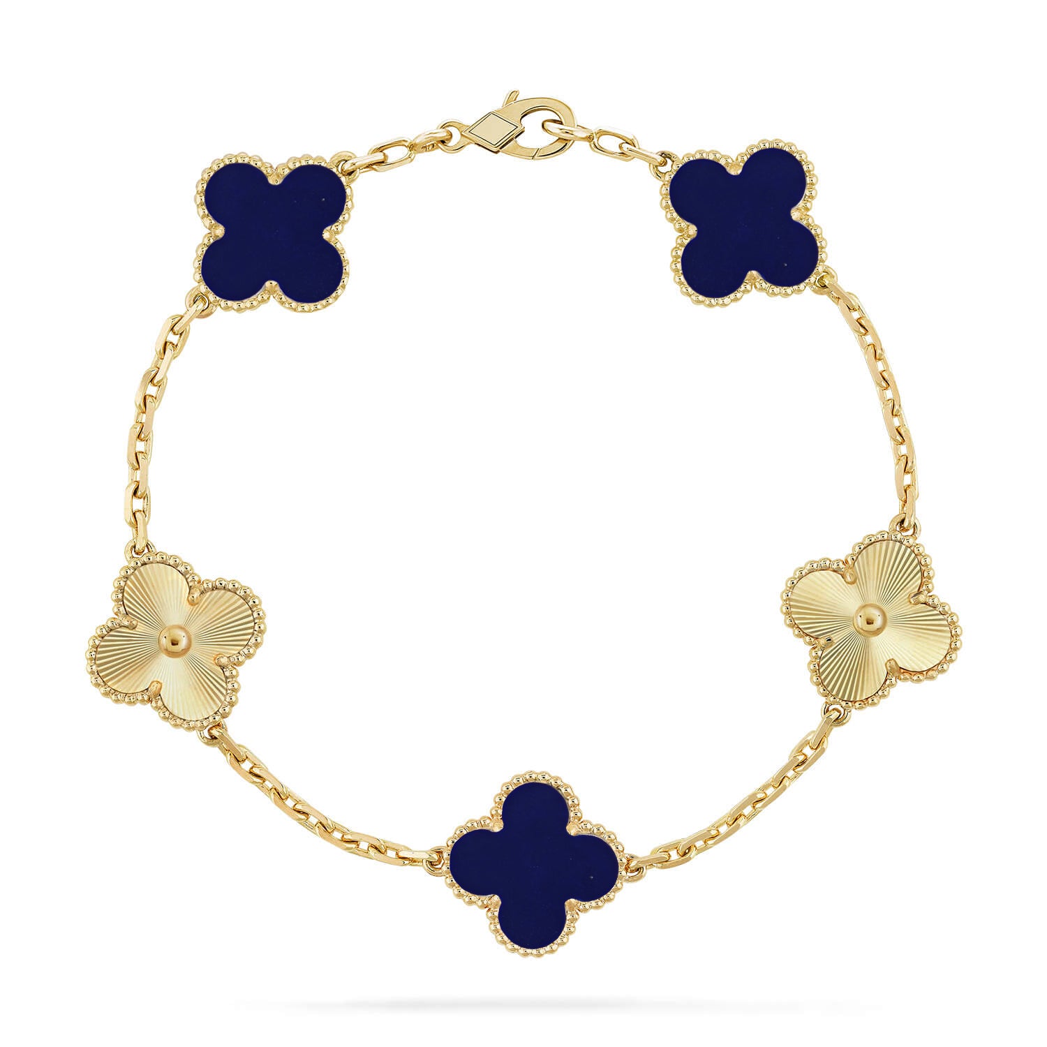 Lucky 5-Motif Clover Wisdom Bracelet - Natural Lapis Lazuli Gemstone