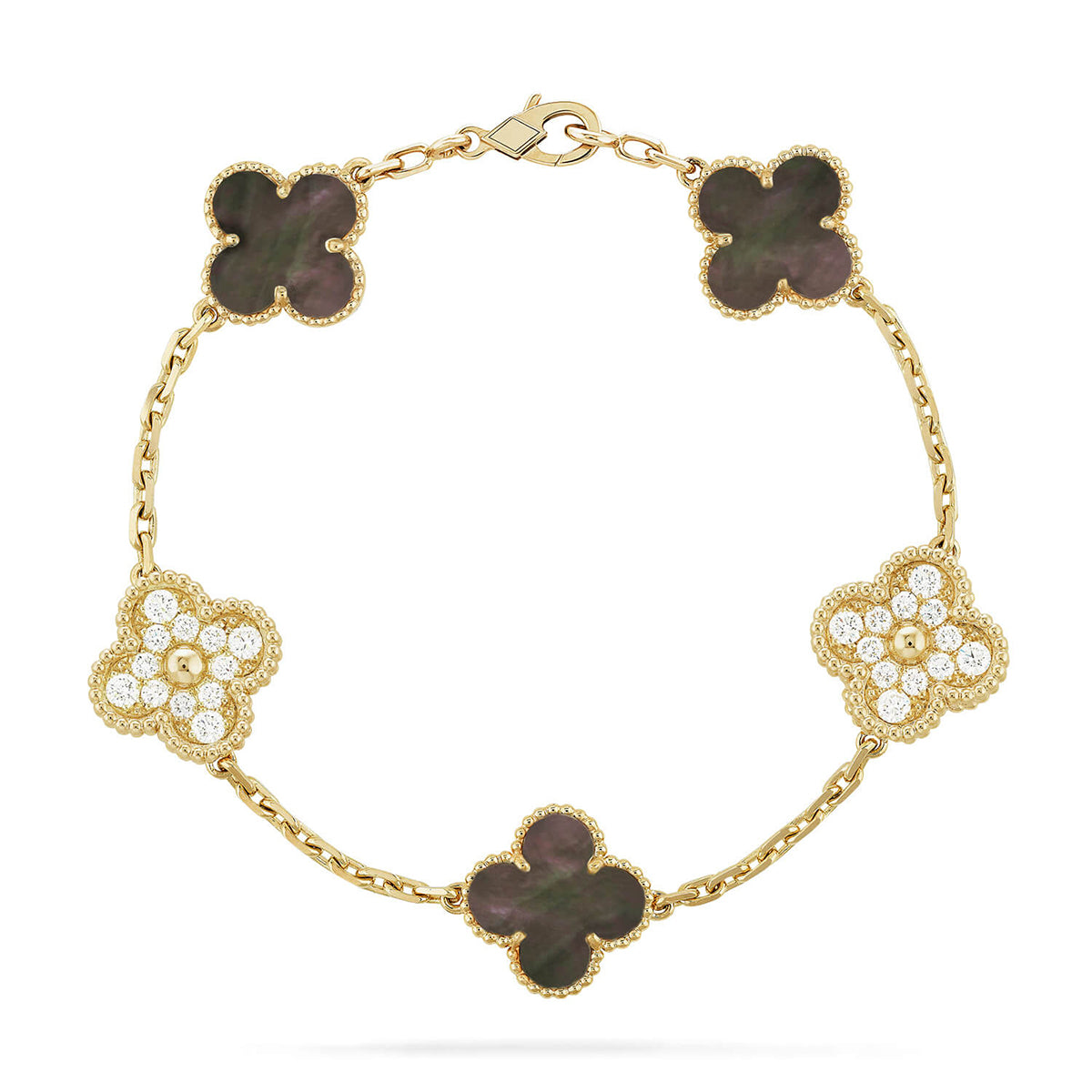 Lucky 5-Motif Clover Serenity Bracelet - Natural Grey Mother of Pearl