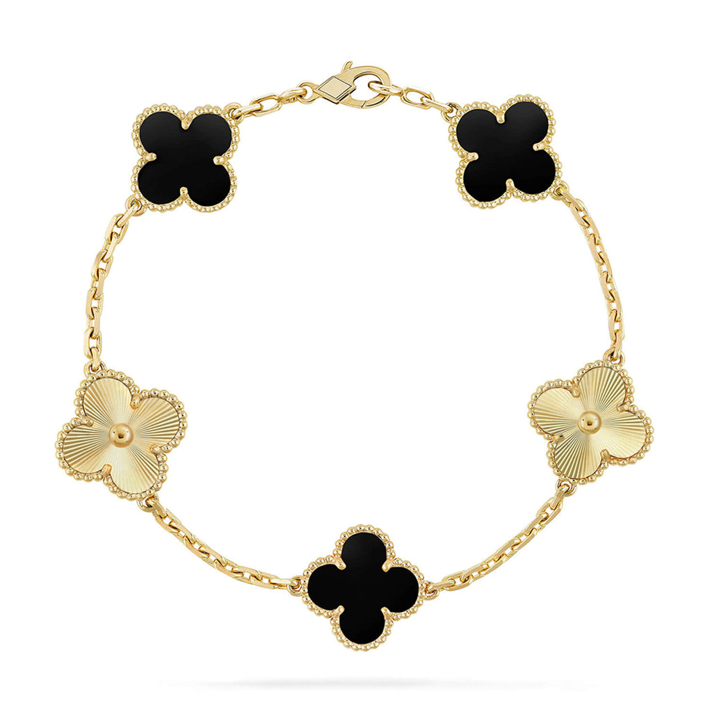 Lucky Clover 5-Motiv Armband – Black Onyx Kollektion