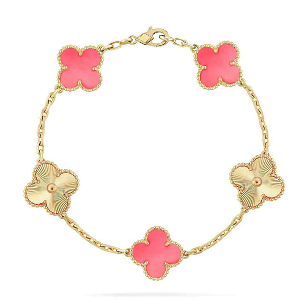 Lucky 5-Motif Clover Serenity Bracelet - Natural Pink Mother of Pearl