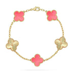 Lucky 5-Motif Clover Serenity Bracelet - Natural Pink Mother of Pearl