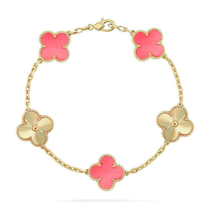 Armband Lucky Clover 5-Motiv – Kollektion Pinkfarbenes Perlmutt