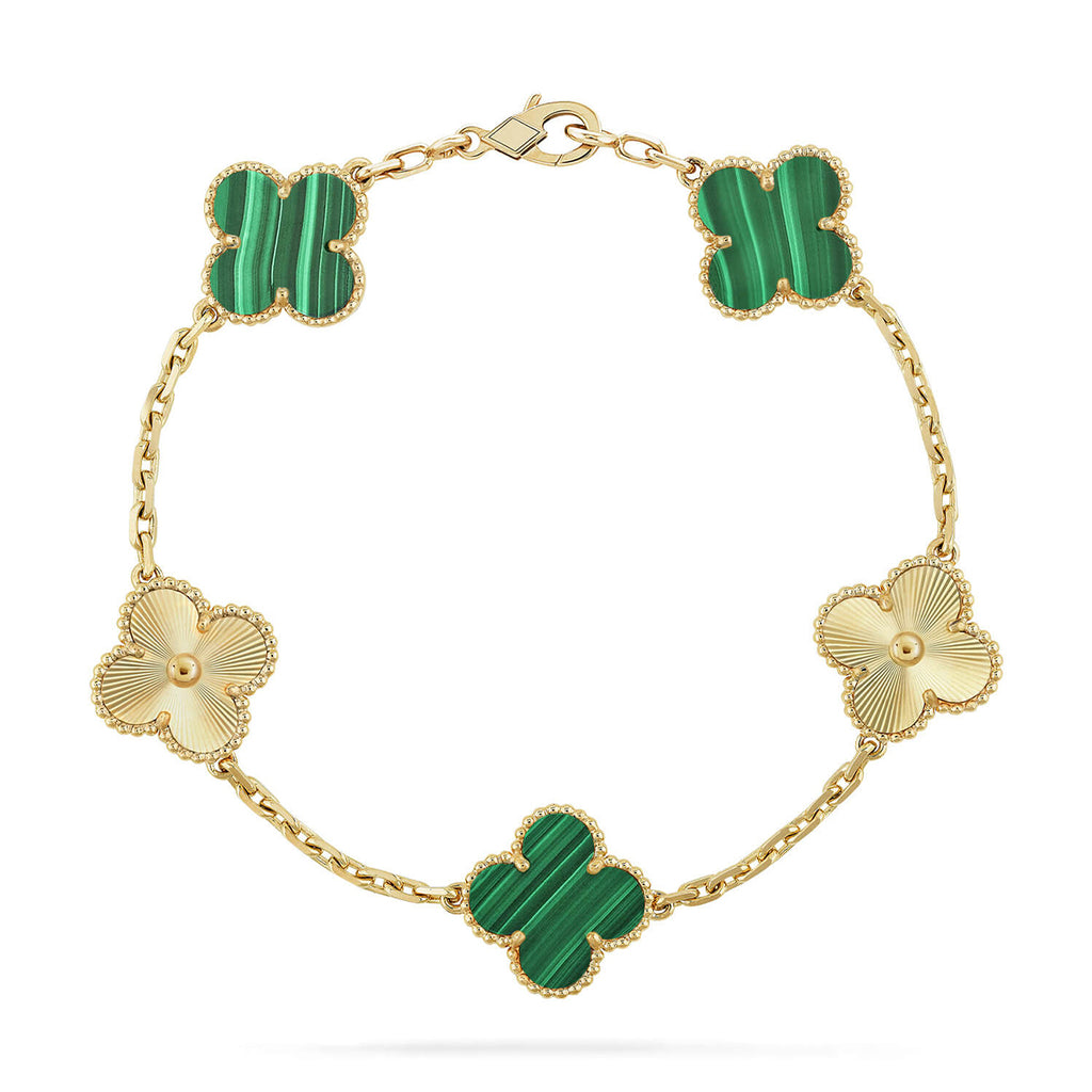 Lucky Clover 5-Motif Bracelet - Malachite Collection
