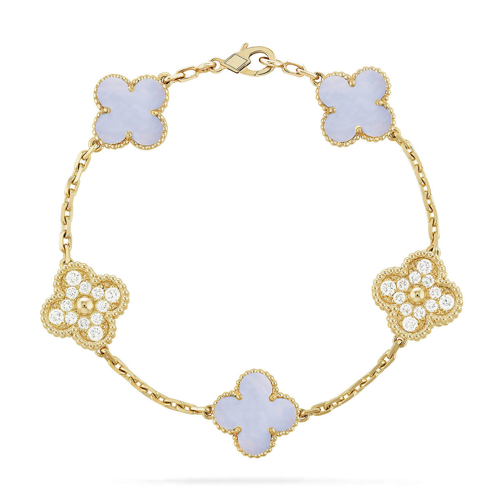 Lucky 5-Motif Clover Serenity Bracelet - Natural Violet Gemstone
