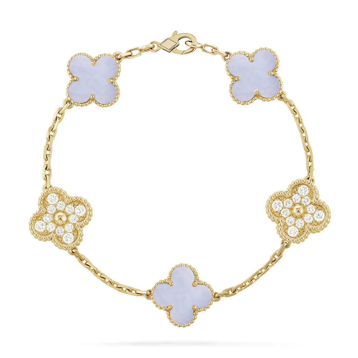 Lucky 5-Motif Clover Serenity Bracelet - Natural Violet Gemstone