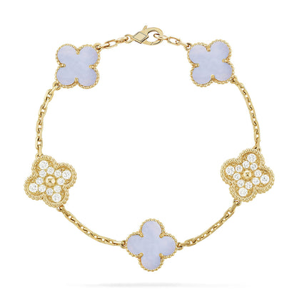 Armband Lucky Clover mit 5 Motiven – Kollektion aus violettem Chalcedon