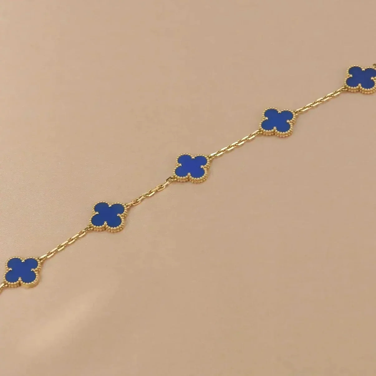 Lucky 5-Motif Clover Serenity Bracelet - Natural Blue Agate