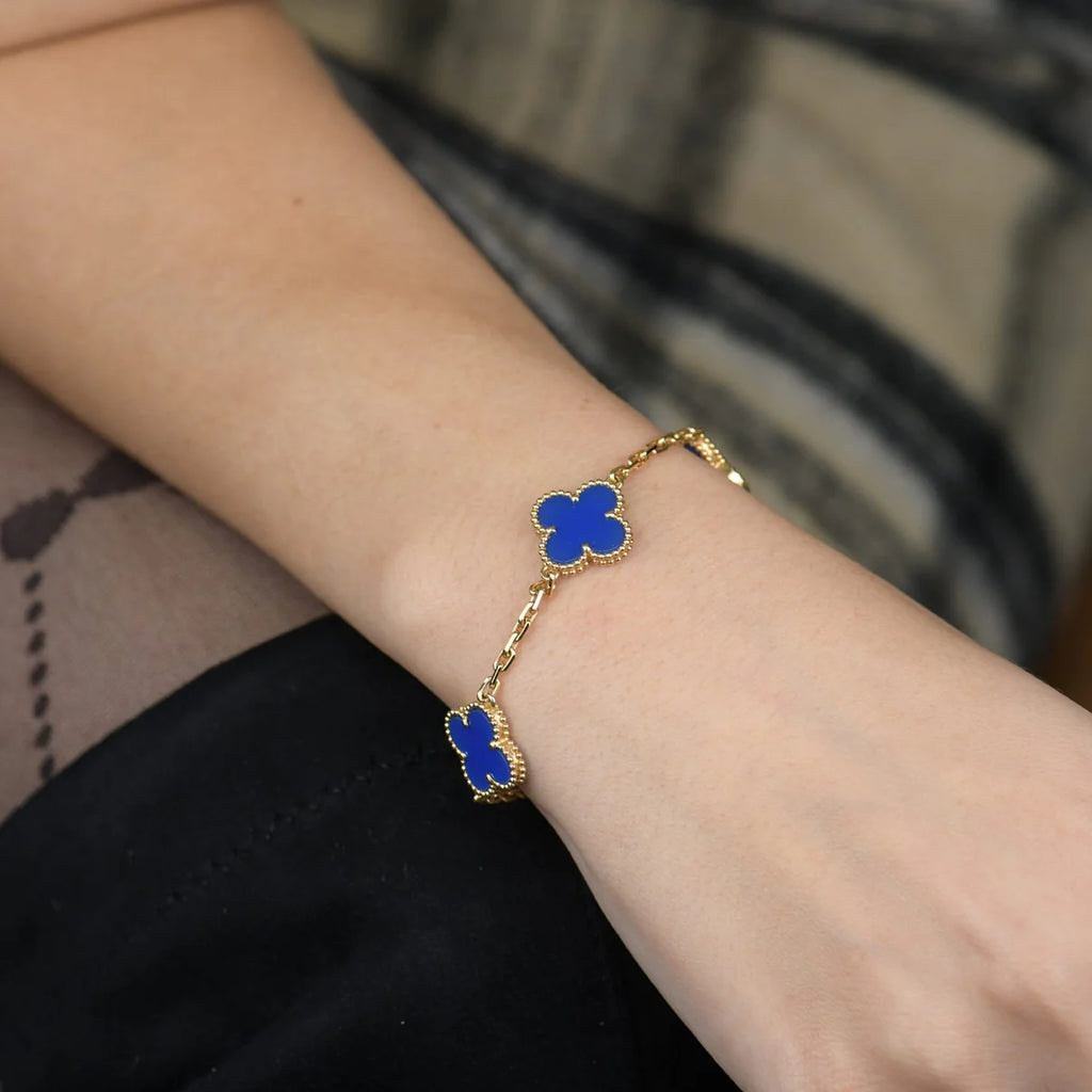 Lucky Clover 5-Motif Bracelet - Blue Agate Collection