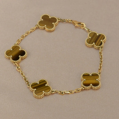 Lucky Clover 5-Motif Bracelet -  Tiger’s Eye Collection