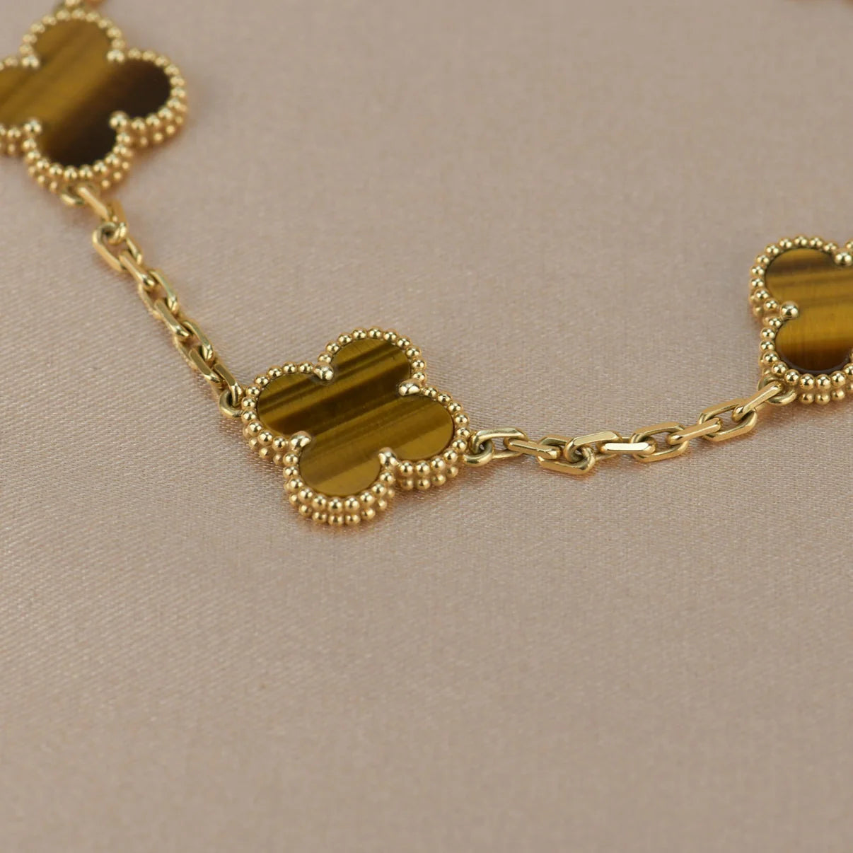 Lucky 5-Motif Clover Prosperity Bracelet - Natural Tiger’s Eye Gemstone