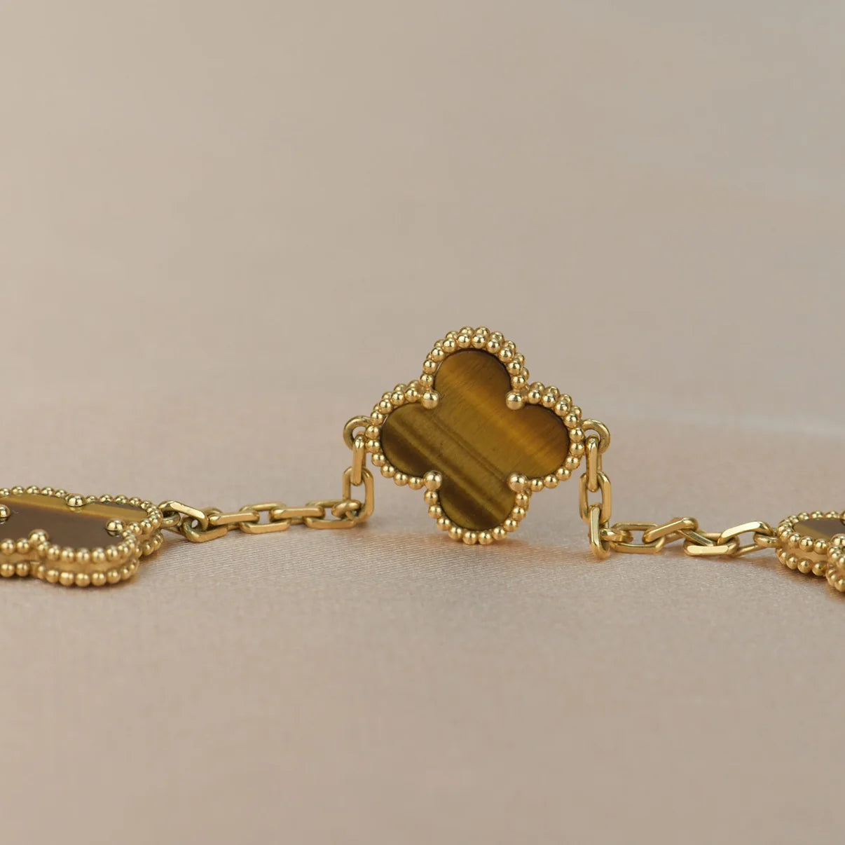 Lucky 5-Motif Clover Prosperity Bracelet - Natural Tiger’s Eye Gemstone