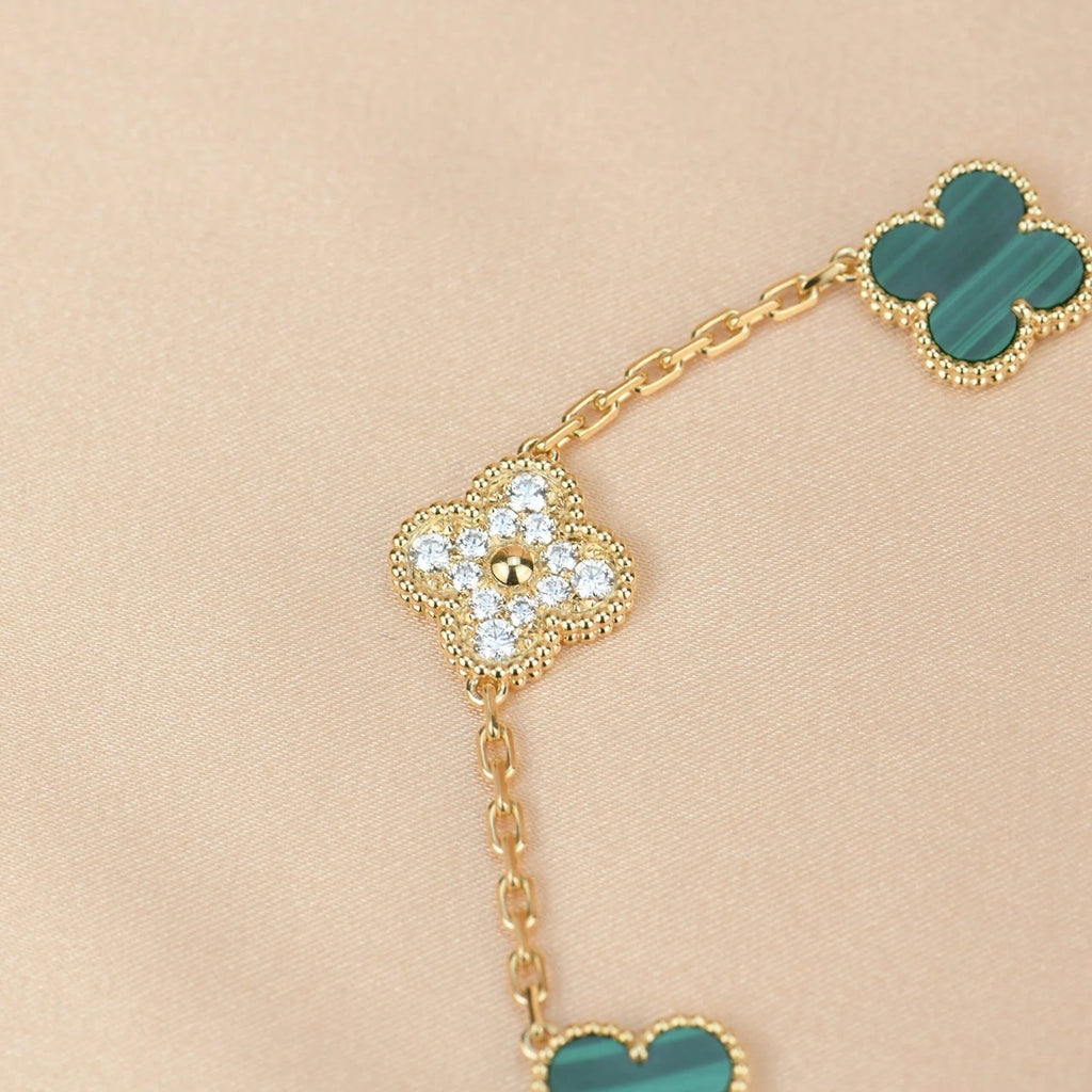 Lucky Clover 5-Motif Bracelet - Malachite Collection
