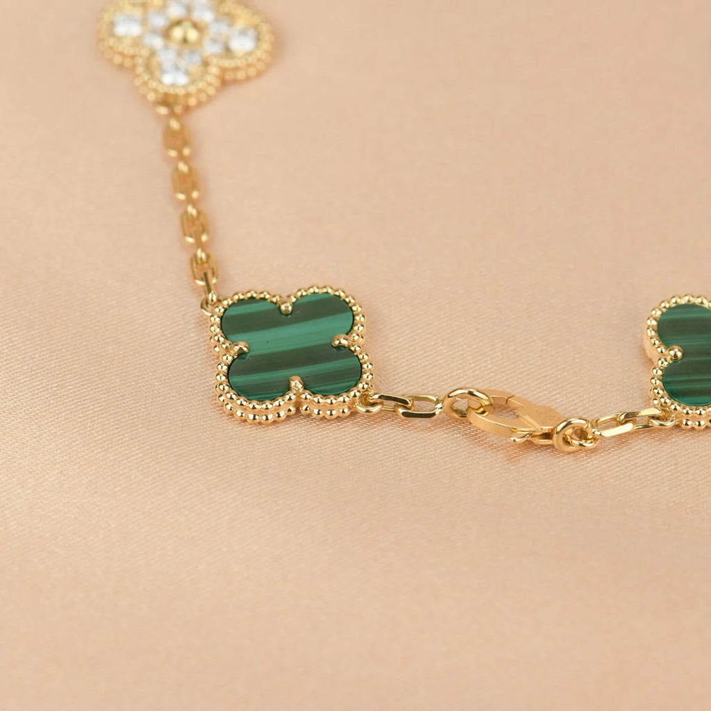 Lucky Clover 5-Motif Bracelet - Malachite Collection
