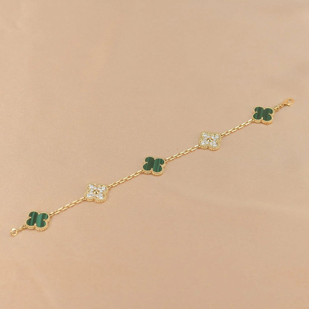 Lucky Clover 5-Motif Bracelet - Malachite Collection