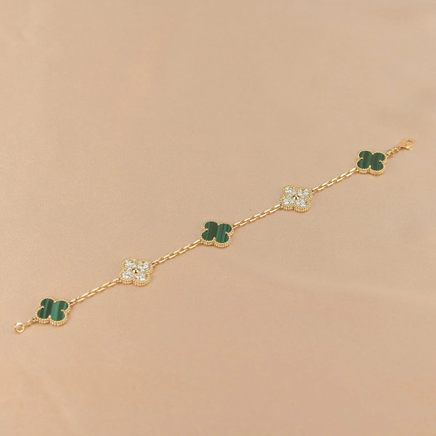 Lucky Clover 5-Motif Bracelet - Malachite Collection