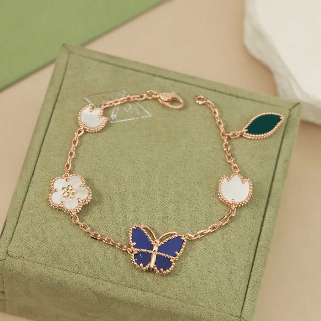 Spring Enchantment Butterfly & Floral Charm Bracelet