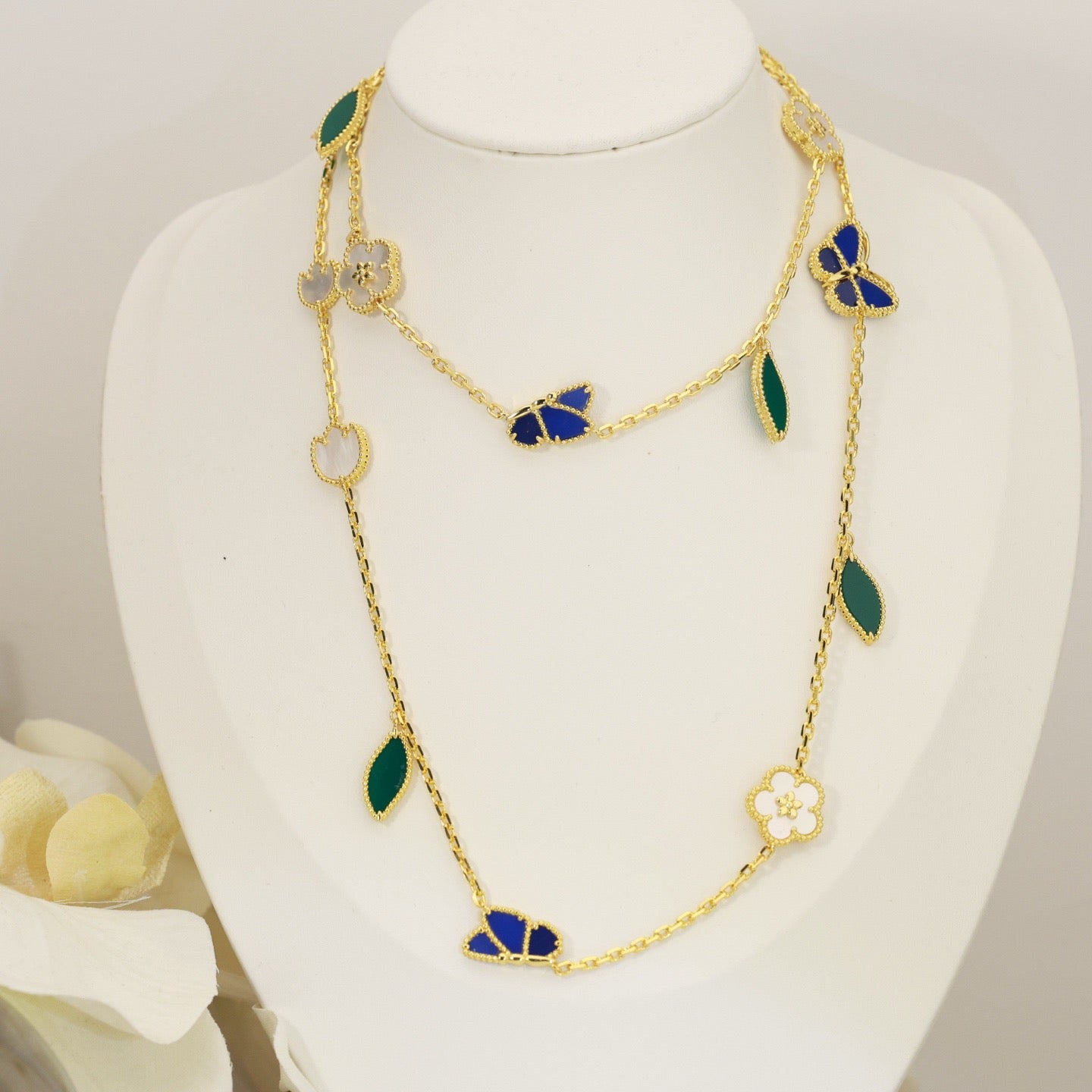 Lucky Spring Butterfly & Flower Statement Necklace - 15-Motif Floral Design