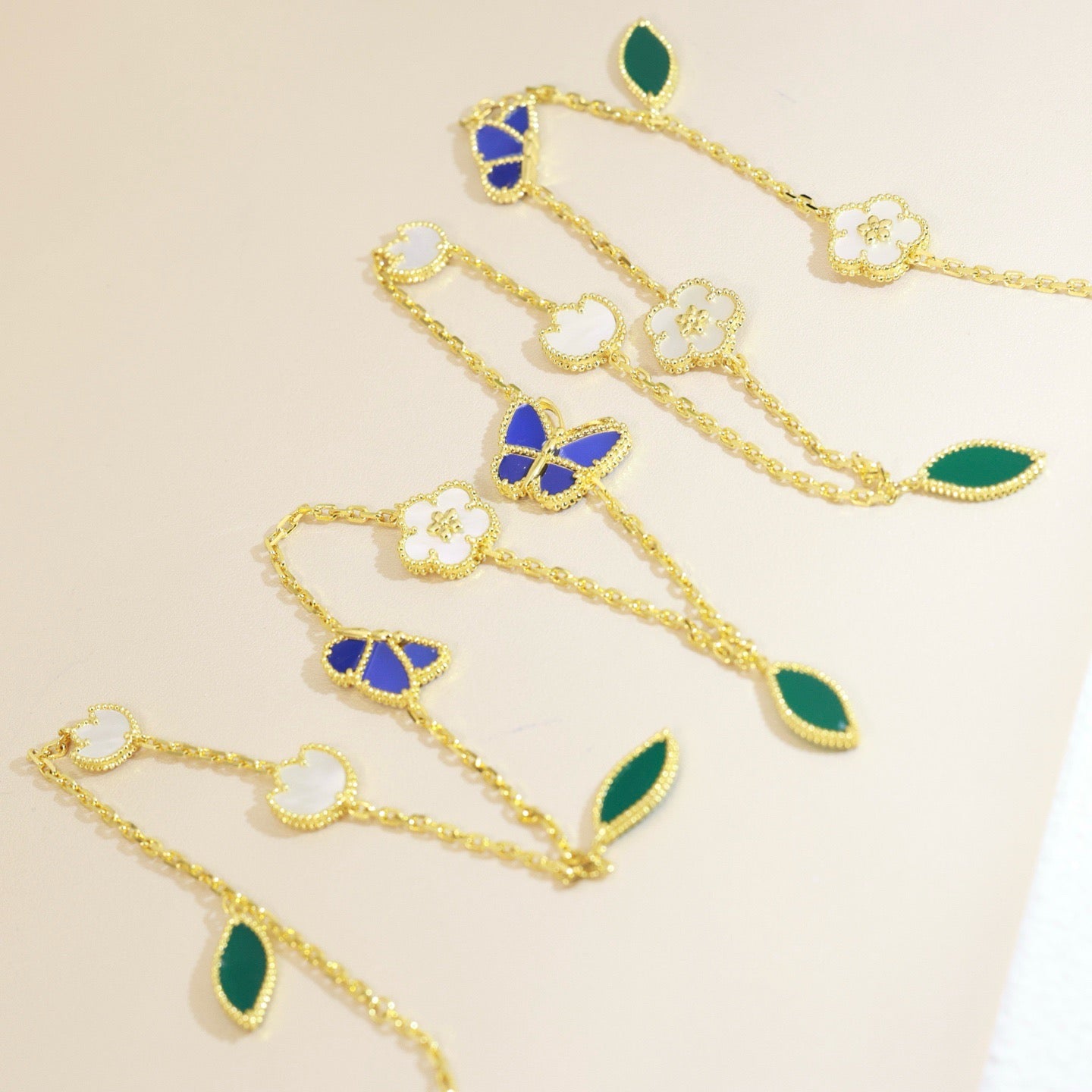 Lucky Spring Butterfly & Flower Statement Necklace - 15-Motif Floral Design