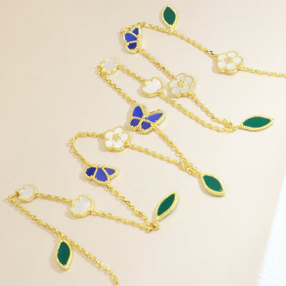 Lucky Spring Butterfly & Flower Statement Necklace - 15-Motif Floral Design