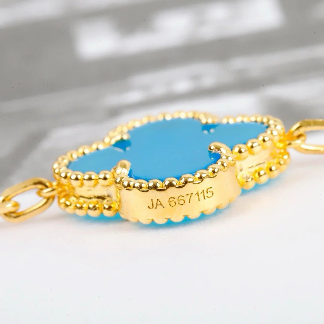 Lucky 5-Motif Clover Prosperity Bracelet - Natural Turquoise Gemstone