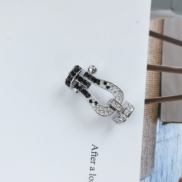 FORCE Large Horseshoe Black & White Diamond Bracelet - White Gold