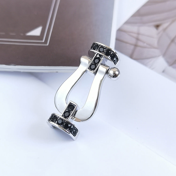 FORCE Large Horseshoe Black Diamond Bracelet - Grounding Protection & Power Talisman - White Gold