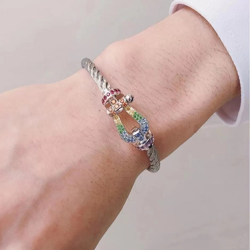 FORCE Large Horseshoe Colored Diamond Bracelet - White Gold