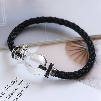 FORCE Large Horseshoe Black Diamond Bracelet - White Gold