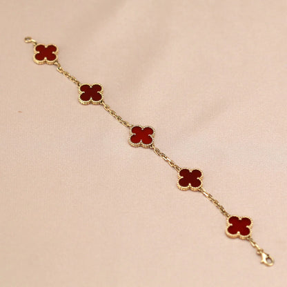 Lucky Clover 5-Motif Bracelet - Red Carnelian Collection