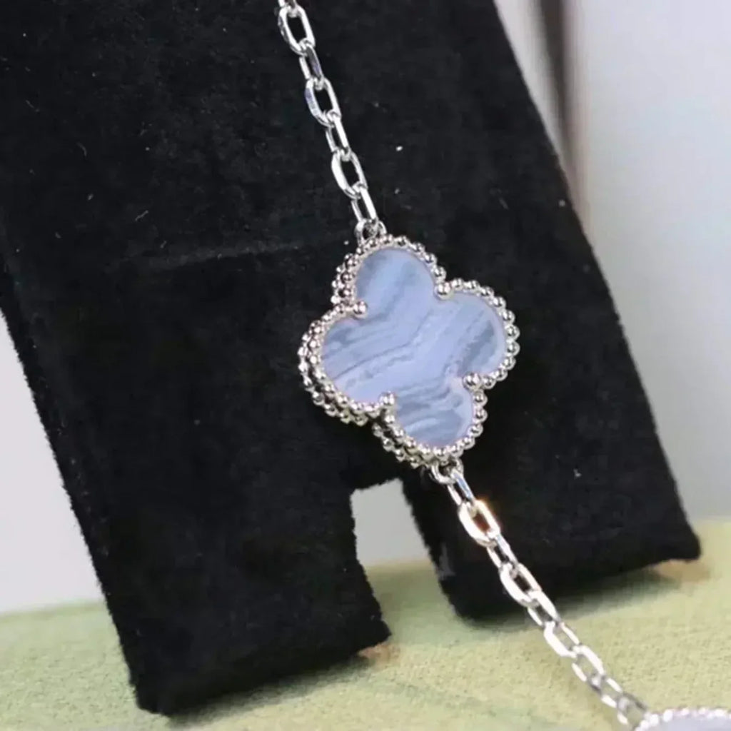 Lucky 5-Motif Clover Serenity Bracelet - Natural Violet Gemstone