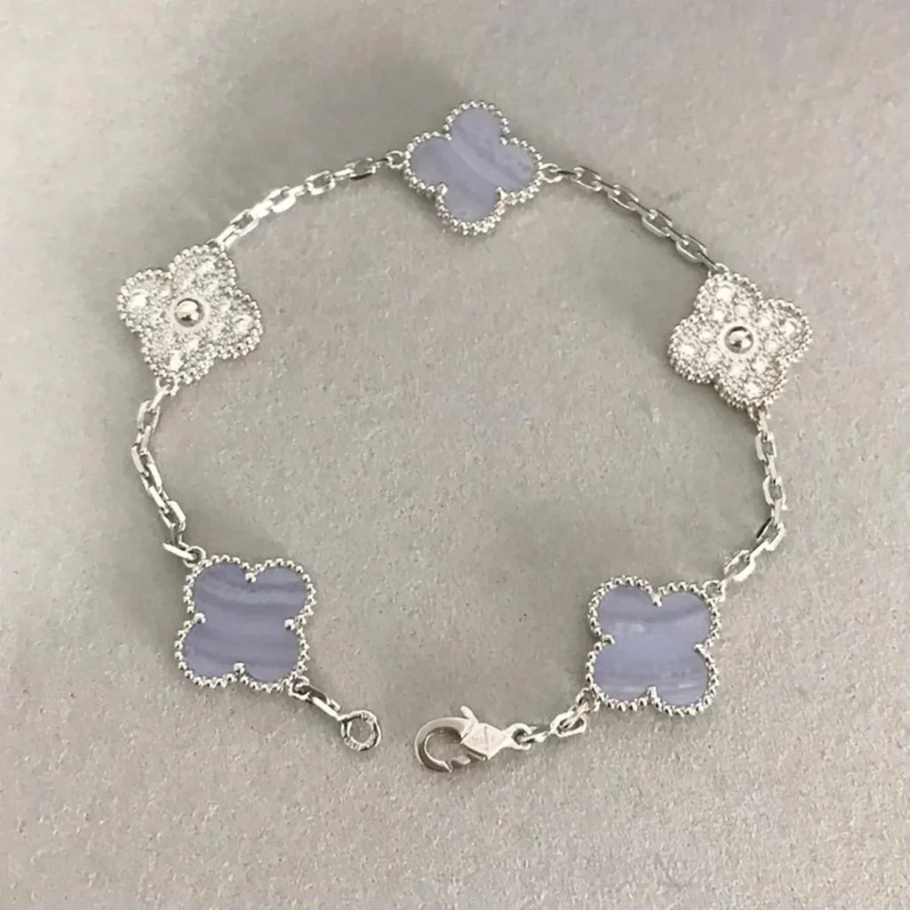 Lucky 5-Motif Clover Serenity Bracelet - Natural Violet Gemstone
