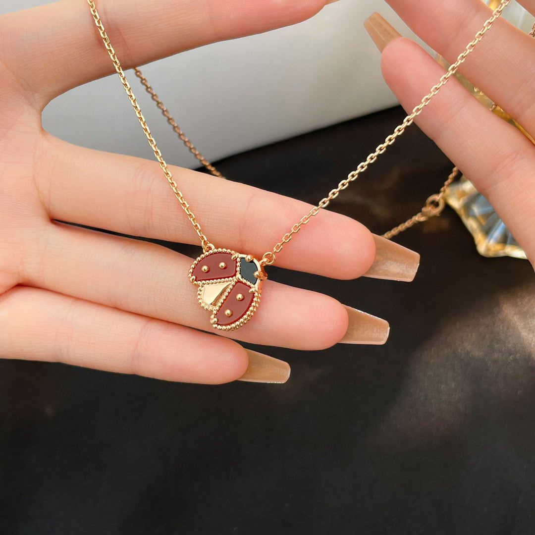 Lucky Carnelian Ladybug Charm Necklace