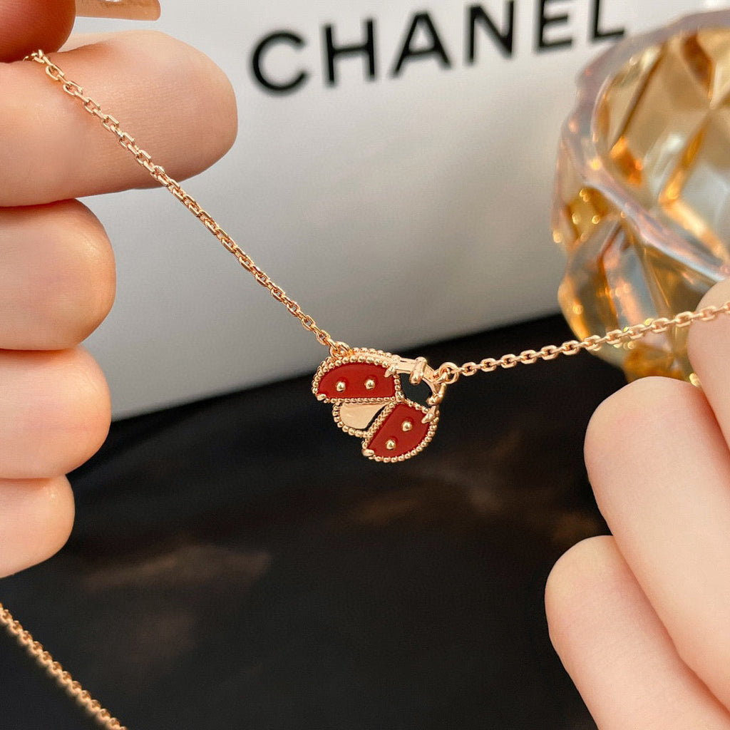 Lucky Carnelian Ladybug Charm Necklace
