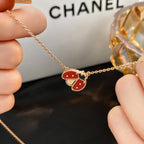 Lucky Carnelian Ladybug Charm Necklace