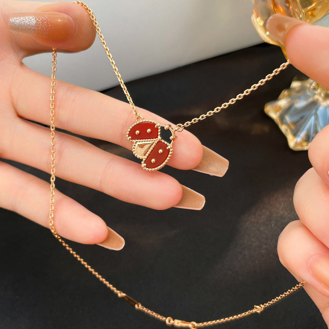 Lucky Carnelian Ladybug Charm Necklace