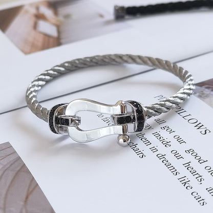 FORCE Large Horseshoe Black Diamond Bracelet - White Gold