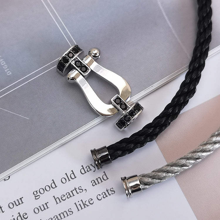 FORCE Large Horseshoe Black Diamond Bracelet - White Gold