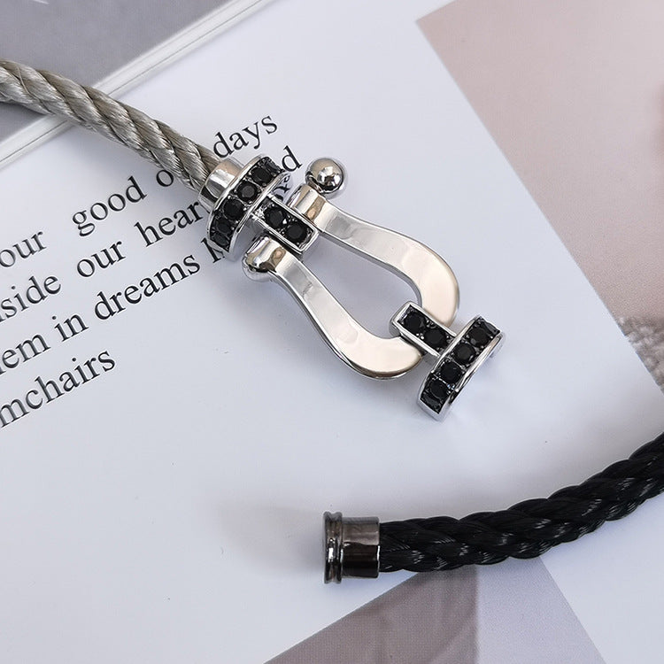 FORCE Large Horseshoe Black Diamond Bracelet - White Gold